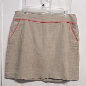 Ann Taylor Loft Tan Pink Piping Linen Pencil Skirt Size 8